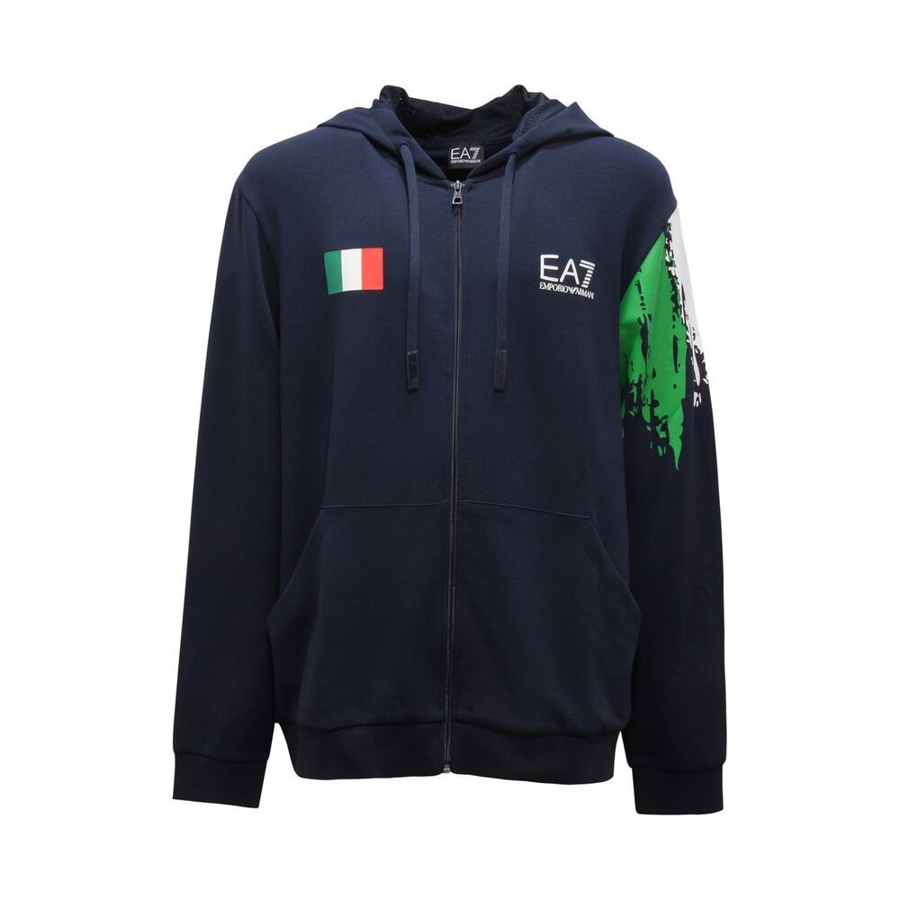 NWT EA7 Emporio Armani Full Zip Hoodie Blue Size Small XXL Italy Sporty Graphic